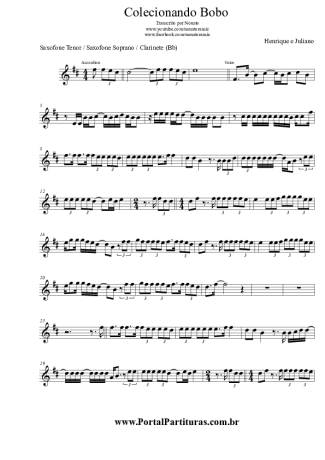 Henrique e Juliano Colecionando Bobo score for Tenor Saxophone Soprano (Bb)