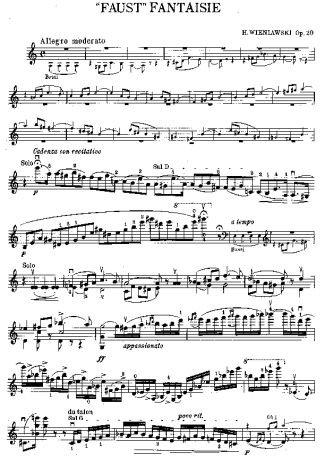 Henryk Wieniawski Faust Fantasy score for Violin