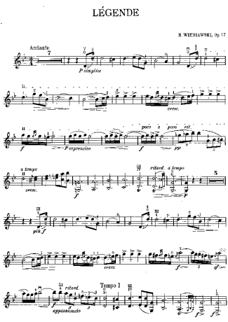 Henryk Wieniawski Legende score for Violin