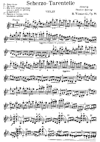 Henryk Wieniawski Scherzo Tarantelle score for Violin