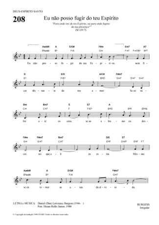 Hinário Para o Culto Cristão Eu Não Posso Fugir Do Teu Espírito score for Keyboard