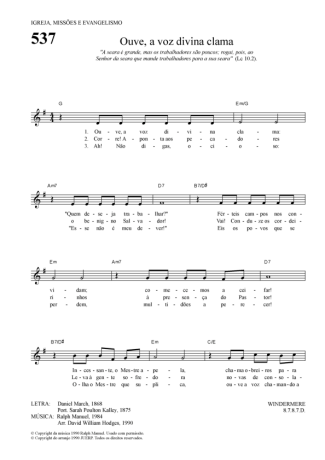 Hinário Para o Culto Cristão Ouve A Voz Divina Clama score for Keyboard