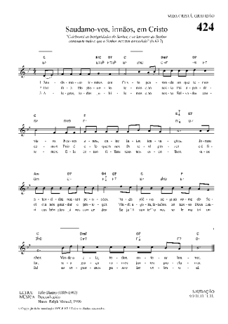 Hinário Para o Culto Cristão Saudamo-vos Irmãos Em Cristo score for Keyboard