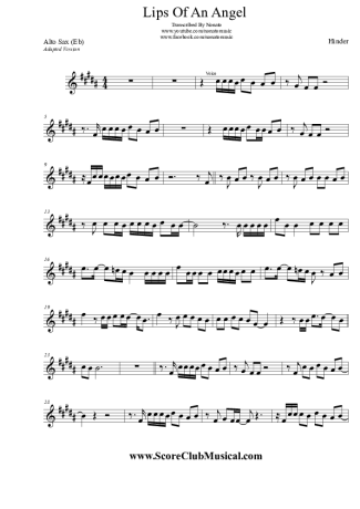 Hinder Lips Of An Angel score for Alto Saxophone