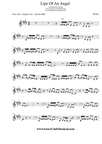 Hinder  score for Tenor Saxophone Soprano (Bb)