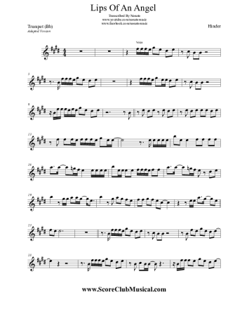 Hinder Lips Of An Angel score for Trumpet