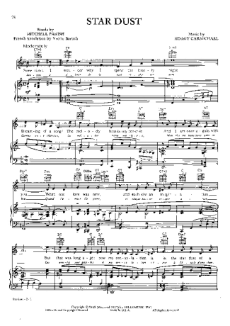 Hoagy Carmichael Stardust score for Piano