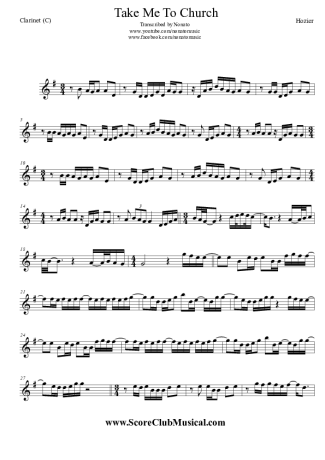 Hozier Take Me To Church score for Clarinet (C)