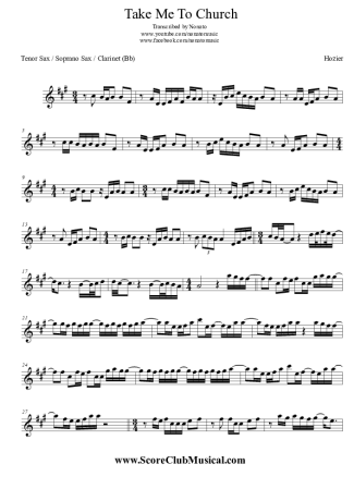 Hozier Take Me To Church score for Tenor Saxophone Soprano (Bb)