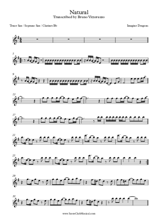 Imagine Dragons Natural score for Tenor Saxophone Soprano (Bb)