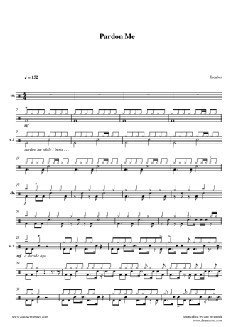 Incubus Pardon Me score for Drums