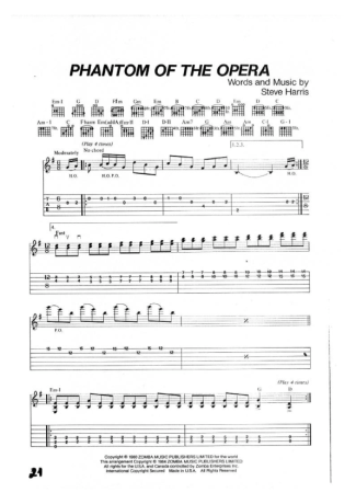 Iron Maiden Phantom Of The Opera score for Guitar