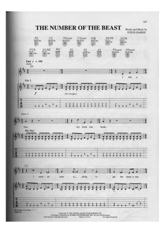 Iron Maiden The Number Of The Beast score for Guitar