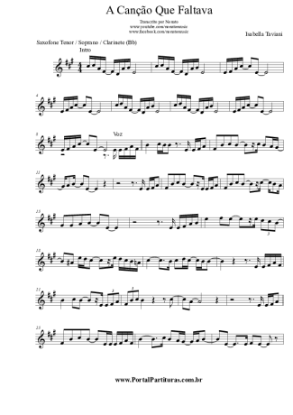 Isabella Taviani A Canção Que Faltava score for Tenor Saxophone Soprano (Bb)