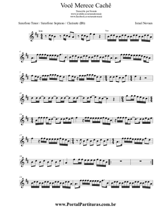 Israel Novaes Você Merece Cachê score for Clarinet (Bb)