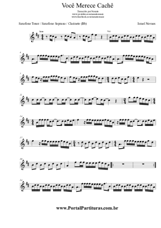 Israel Novaes Você Merece Cachê score for Tenor Saxophone Soprano (Bb)