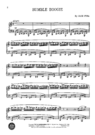 Jack Fina Bumble Boogie score for Piano