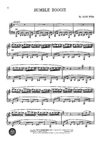 Jack Fina  score for Piano