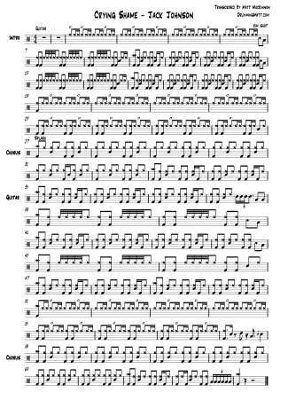 Jack Johnson Crying Shame score for Drums