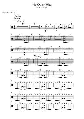 Jack Johnson No Other Way score for Drums