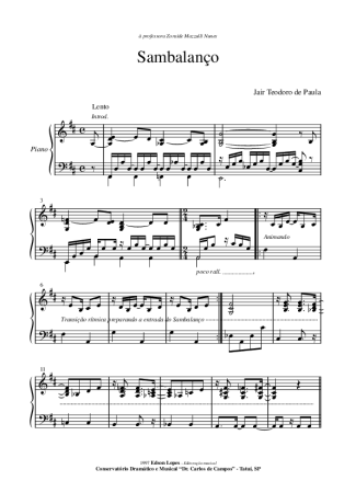 Jair Teodoro de Paula Sambalanço score for Piano