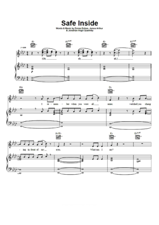 James Arthur Safe Inside score for Piano