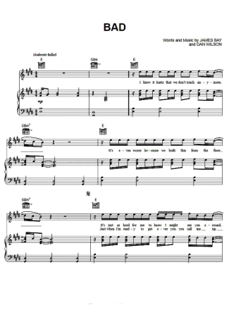 James Bay  score for Piano