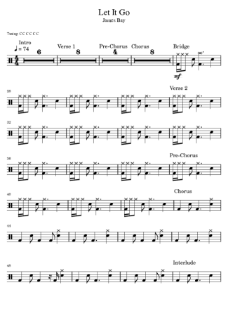James Bay Let It Go score for Drums
