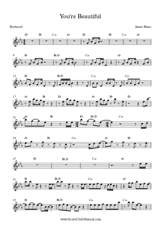 James Blunt You´re beautiful score for Keyboard