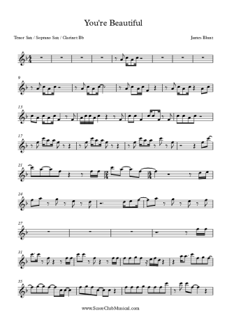 James Blunt  score for Tenor Saxophone Soprano (Bb)