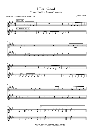 James Brown I Got You (I Feel Good) score for Tenor Saxophone Soprano (Bb)