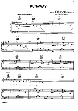 Janet Jackson Runaway score for Piano
