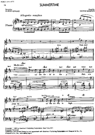 Janis Joplin Summertime score for Piano