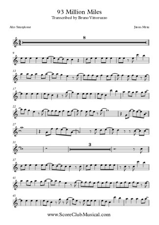 Jason Mraz  score for Alto Saxophone