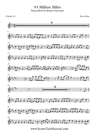 Jason Mraz  score for Clarinet (C)