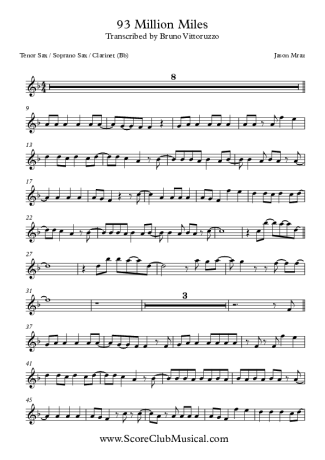 Jason Mraz  score for Tenor Saxophone Soprano (Bb)