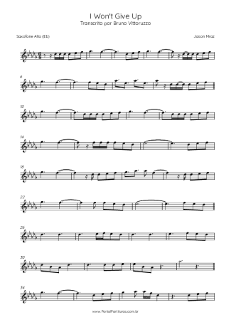Jason Mraz I Won´t Give Up score for Alto Saxophone