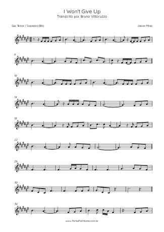 Jason Mraz I Won´t Give Up score for Tenor Saxophone Soprano (Bb)