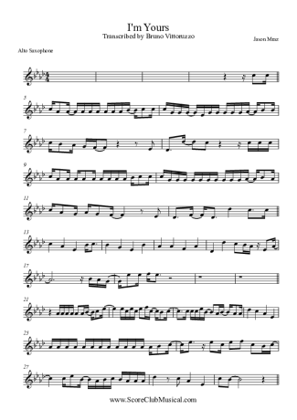 Jason Mraz I'm Yours score for Alto Saxophone