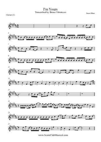 Jason Mraz  score for Clarinet (C)