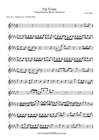 Jason Mraz I'm Yours score for Tenor Saxophone Soprano (Bb)