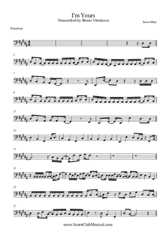 Jason Mraz I'm Yours score for Trombone