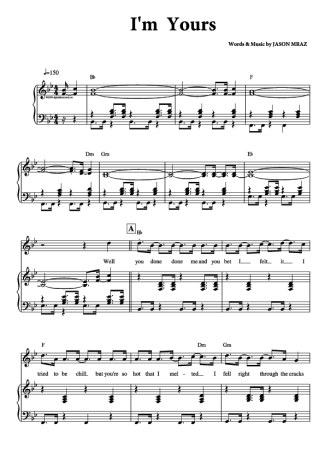 Jason Mraz I´m Yours score for Piano
