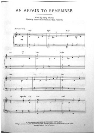 Jazz Standard An Affair To Remember score for Piano