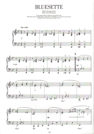 Jazz Standard Bluesette score for Piano