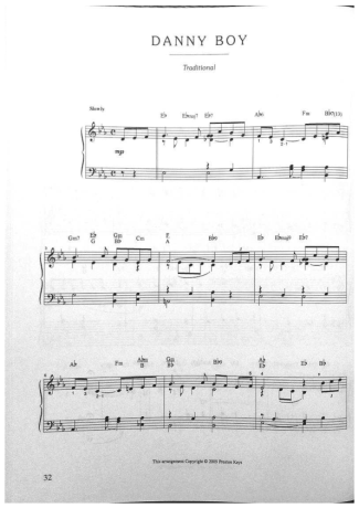 Jazz Standard Danny Boy score for Piano