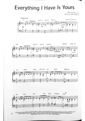 Jazz Standard Everything I Have Is Yours score for Piano