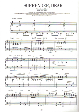 Jazz Standard I Surrender Dear score for Piano