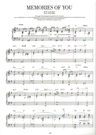 Jazz Standard Memories Of You score for Piano