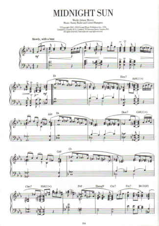Jazz Standard Midnight Sun score for Piano
